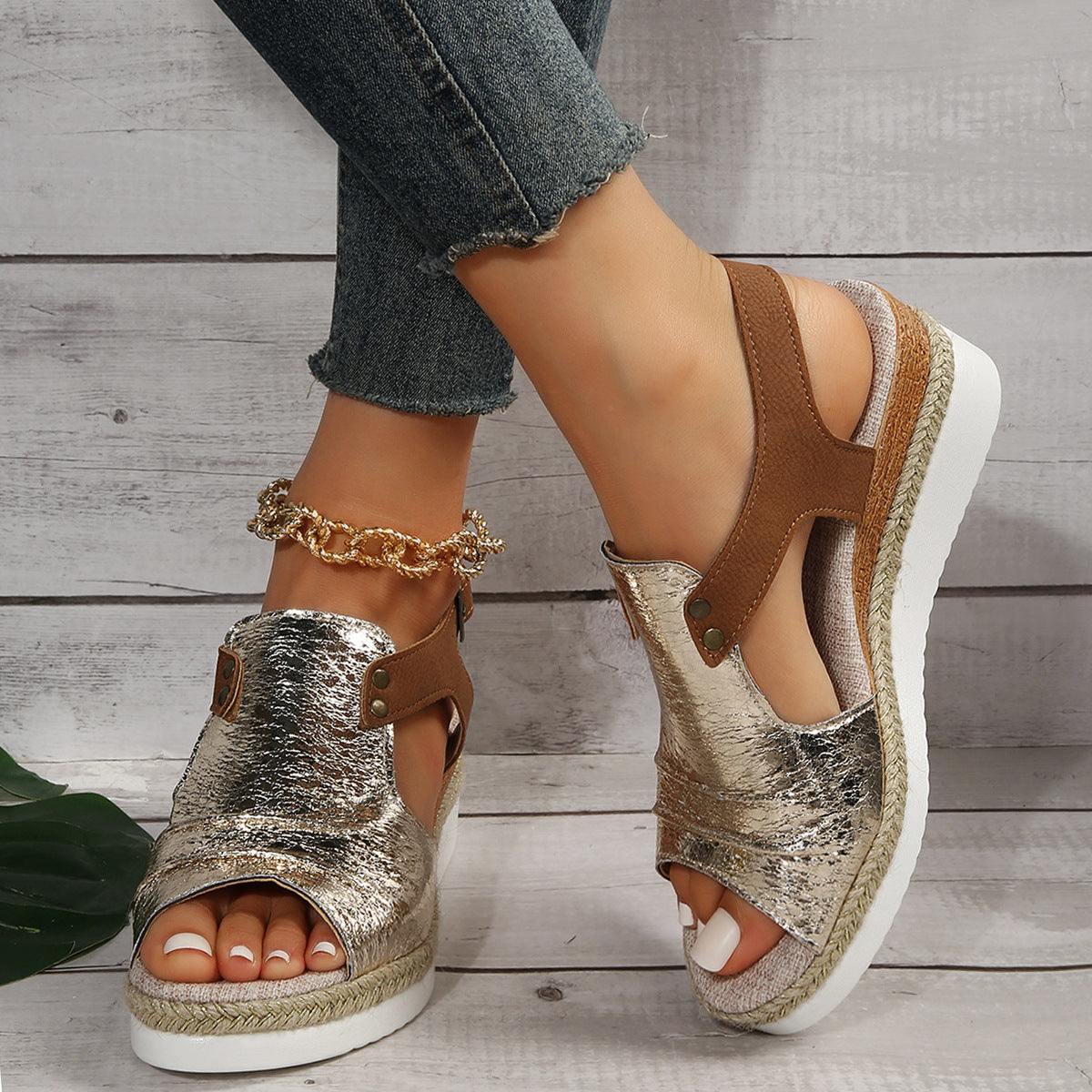Comelyy Flat Wedge Fish Mouth Casual Strap Sandals for Women