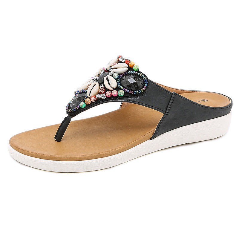 Comelyy Ethnic Beach Bohemian Retro Beaded Shell Sandals