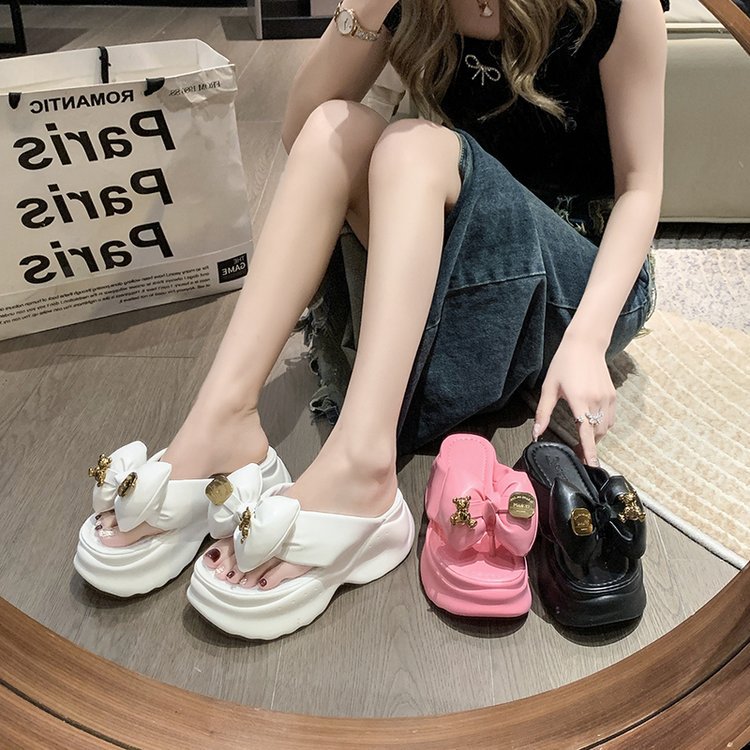 Comelyy Flip-flops platform slippers with bow
