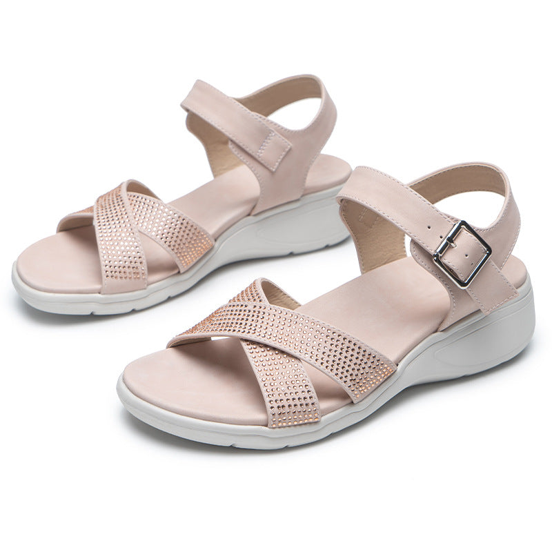 Comelyy Wedge Heel Soft Thick Bottom Rhinestone Sandals