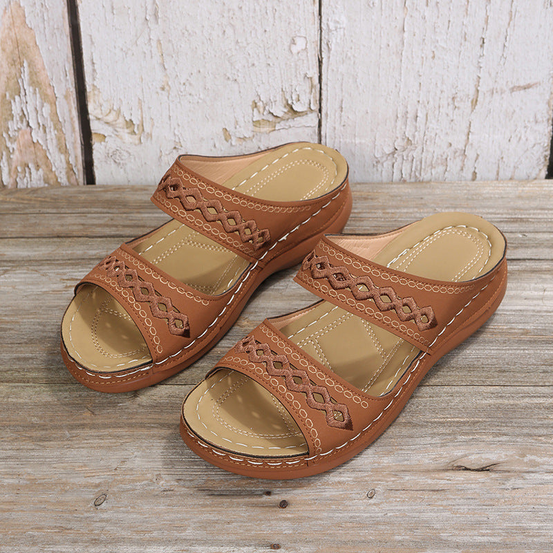 Comelyy Slippers non-slip round toe wedge comfortable sandals