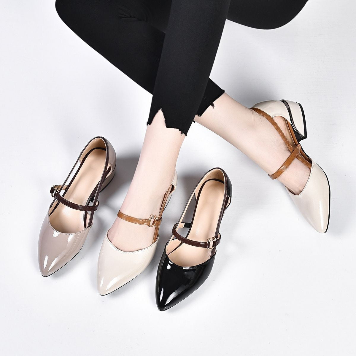 Comelyy Sandals mid heel soft sole pointed toe low heel