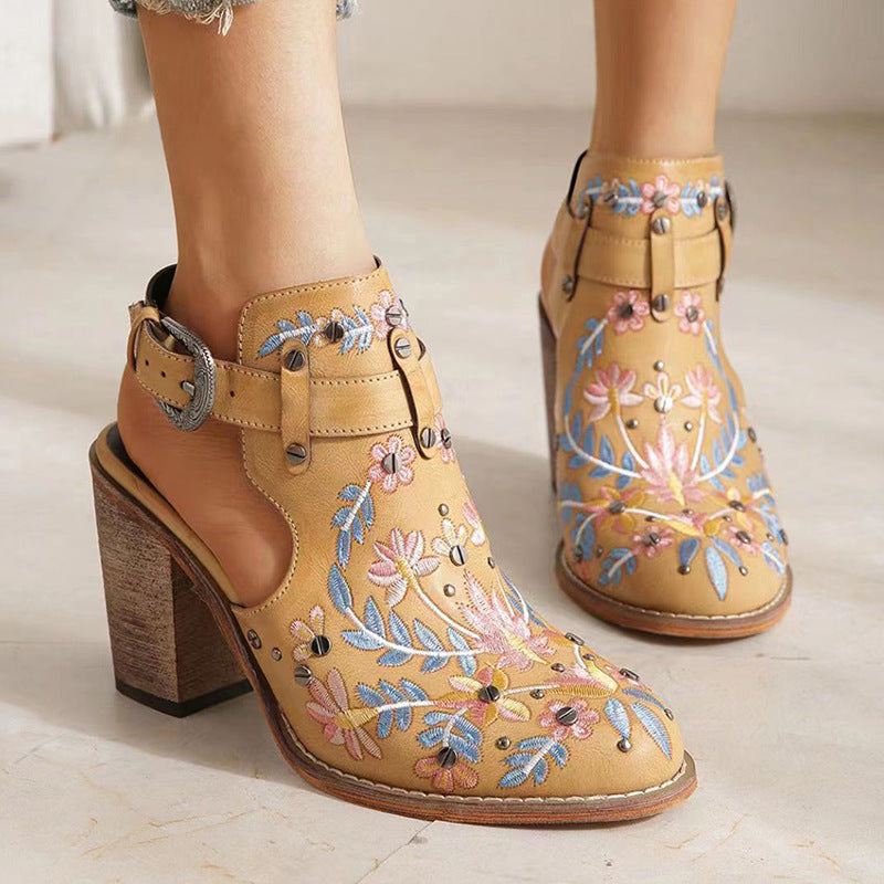 Comelyy women's high heels chunky heel toe bag round toe sandals