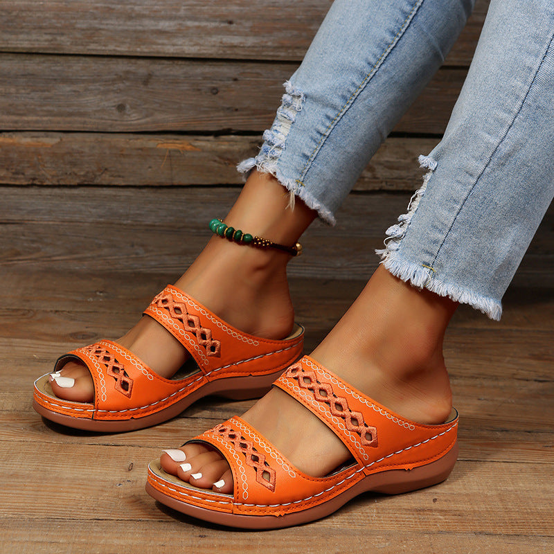 Comelyy Slippers non-slip round toe wedge comfortable sandals