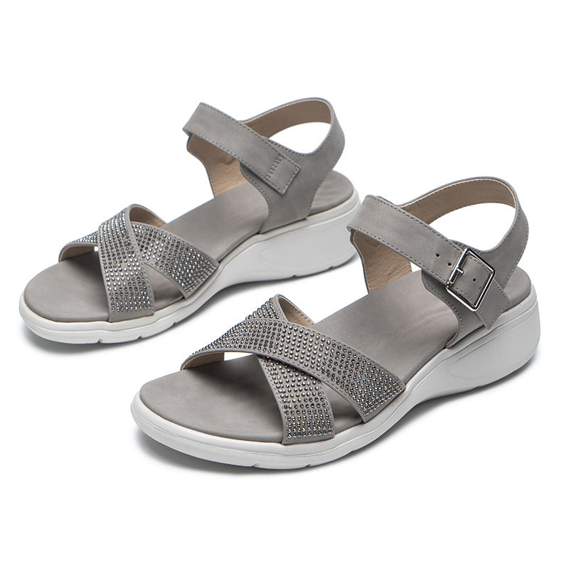 Comelyy Wedge Heel Soft Thick Bottom Rhinestone Sandals