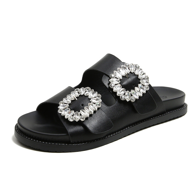 Comelyy Buckle Rhinestone Beach Sandals