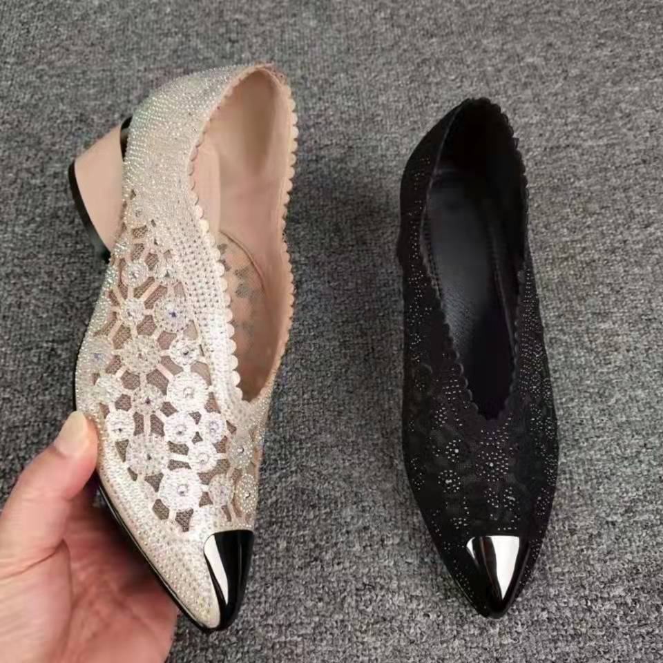 Comelyy Sandals rhinestone single shoes women mesh hollow lace high-heeled sandals