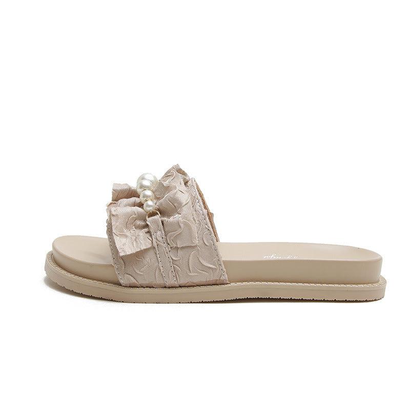 Comelyy Fold Pearl Platform Slippers