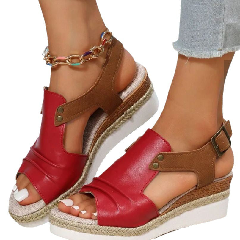 Comelyy Flat Wedge Fish Mouth Casual Strap Sandals for Women