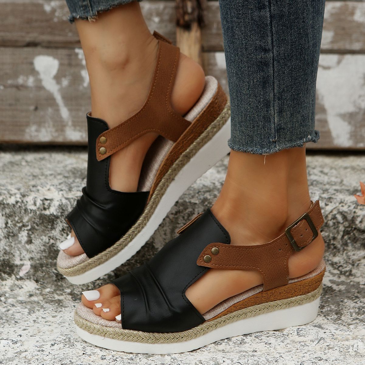 Comelyy Flat Wedge Fish Mouth Casual Strap Sandals for Women