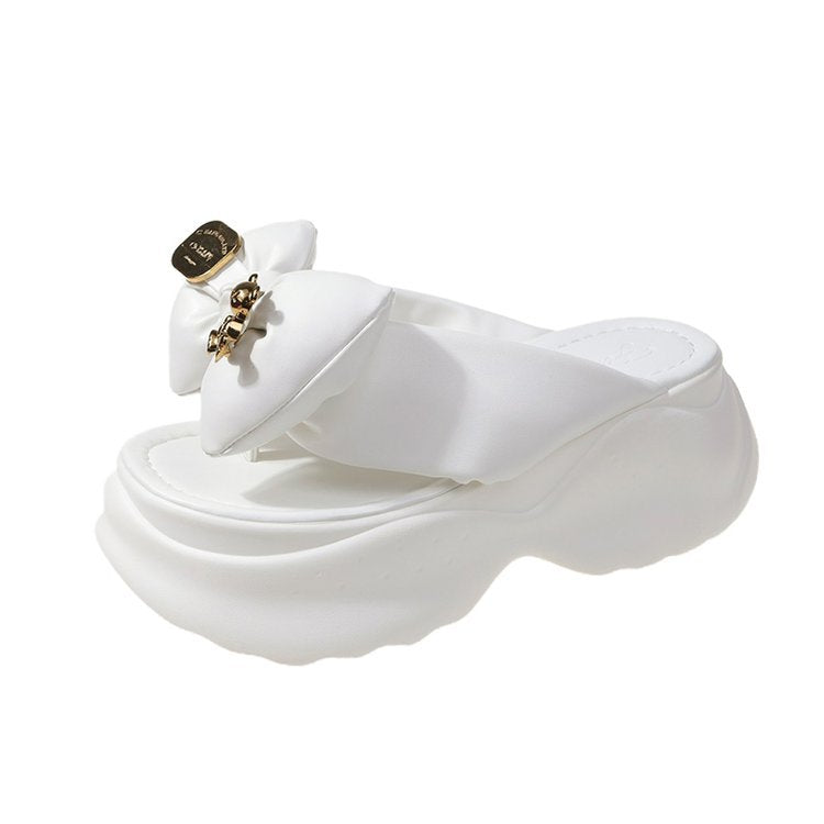 Comelyy Flip-flops platform slippers with bow