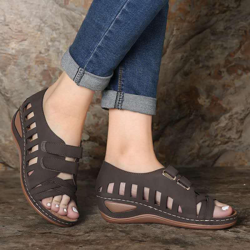 Comelyy sandals new wedge heel hollow Roman fish mouth women's sandals