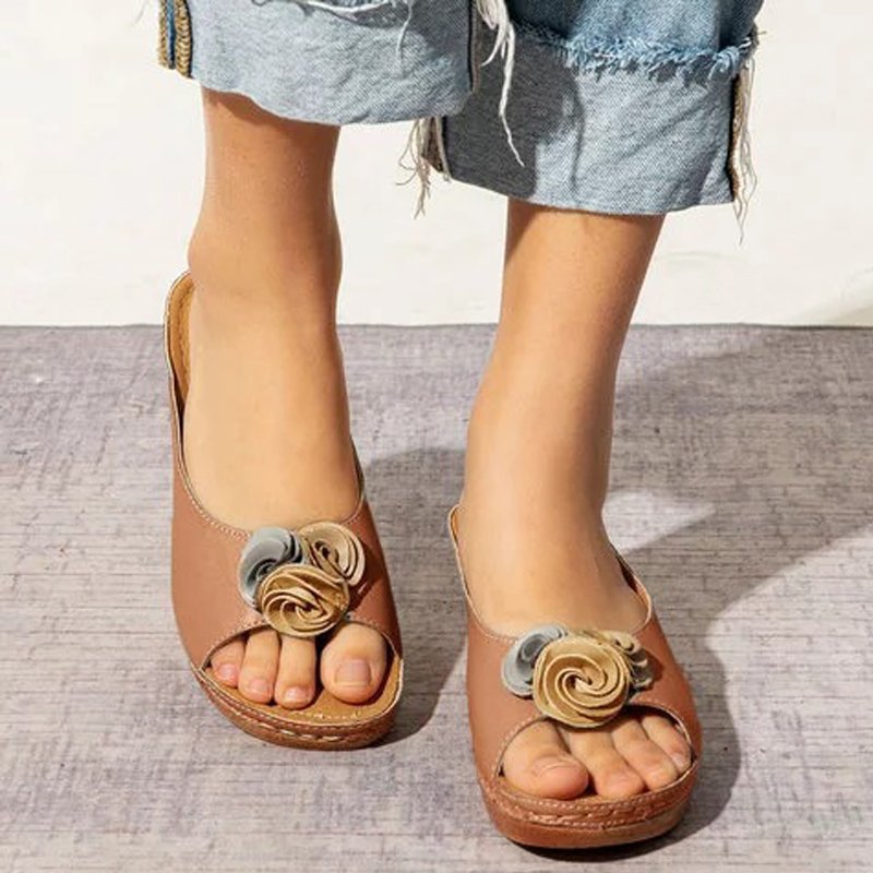 Comelyy Flower sandals platform platform wedge heel women's slippers