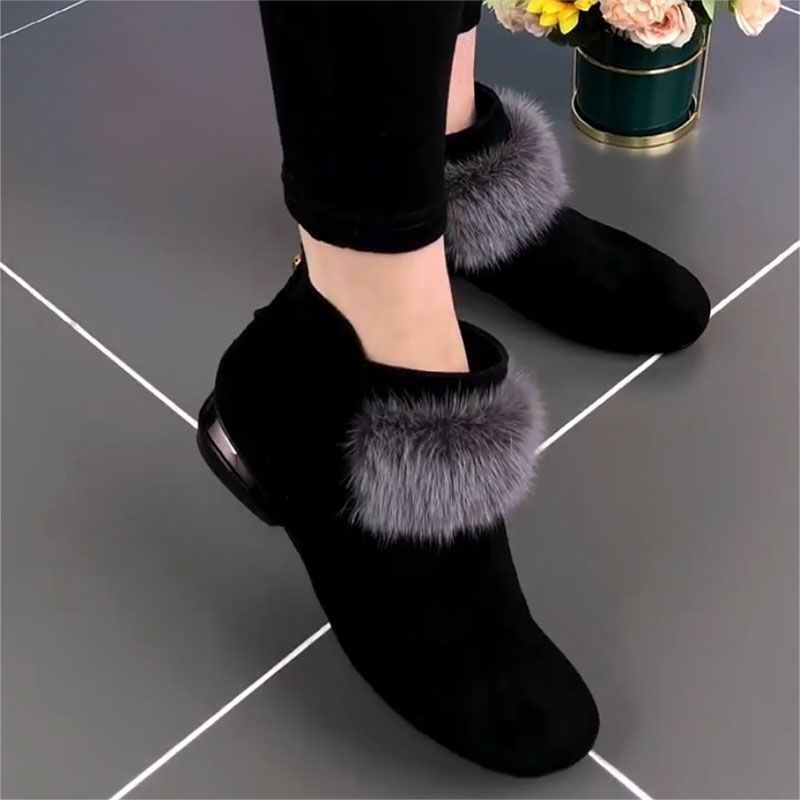Comelyy Soft leather nubuck short boots with round toe, medium heel and velvet low top