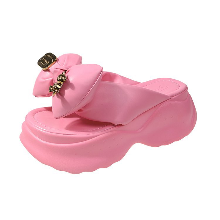 Comelyy Flip-flops platform slippers with bow