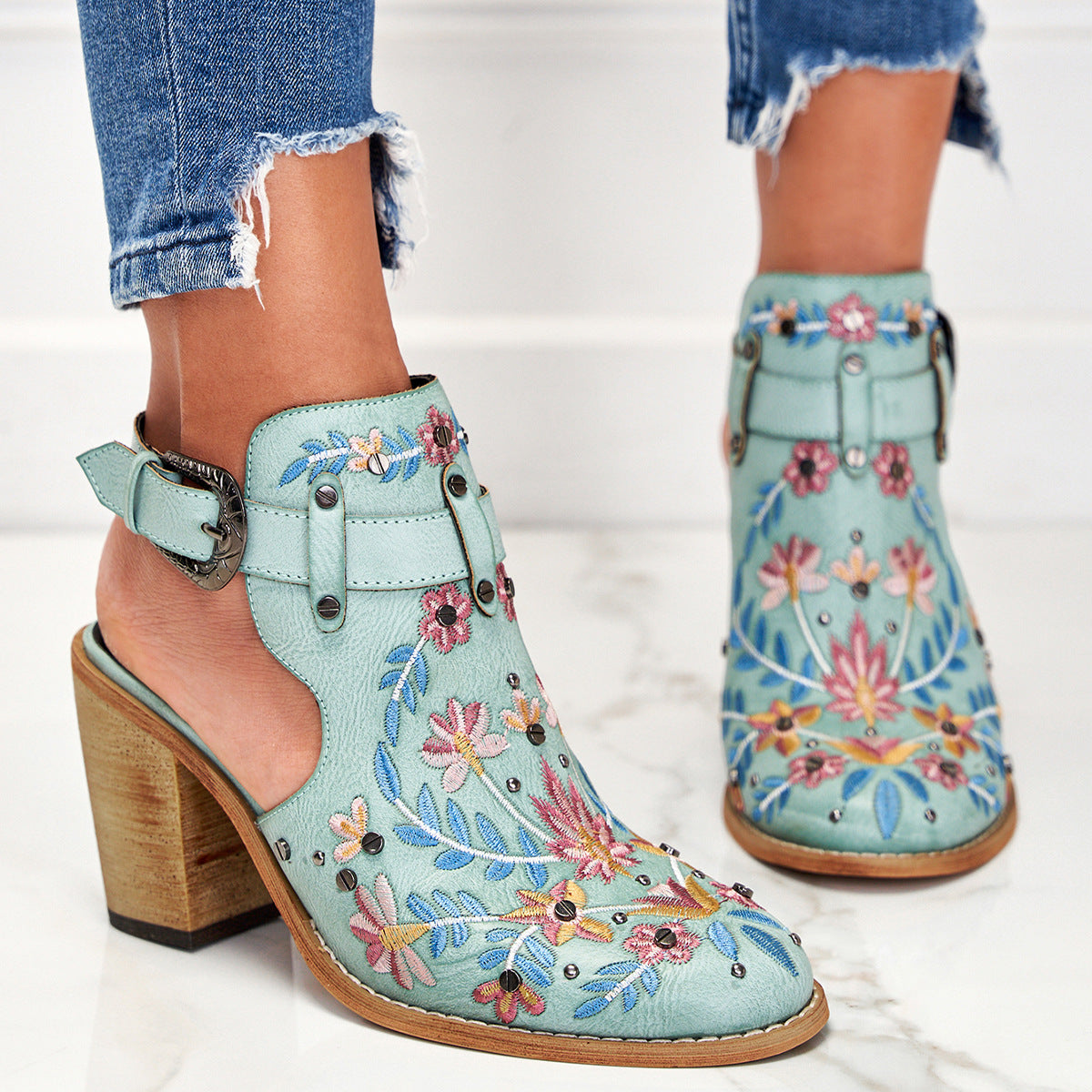 Comelyy women's high heels chunky heel toe bag round toe sandals