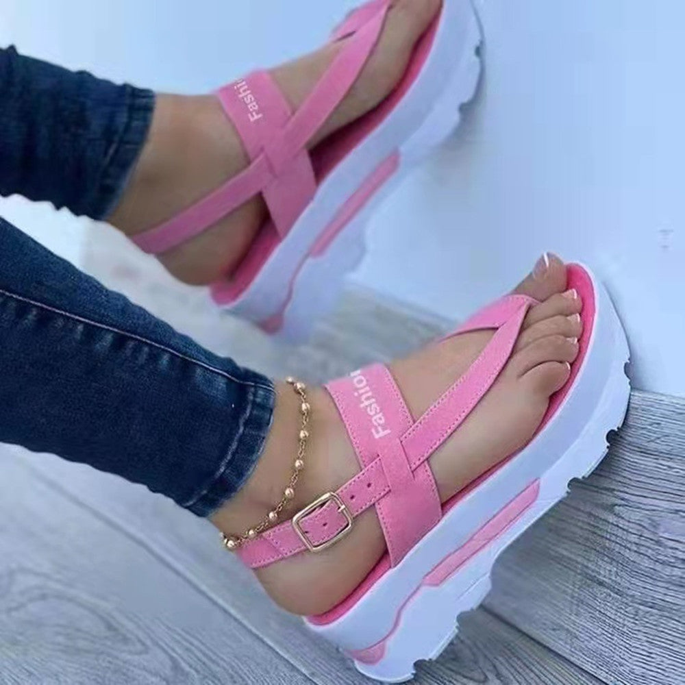 Comelyy clip toe thick-soles increase solid color buckle velcro sandals women