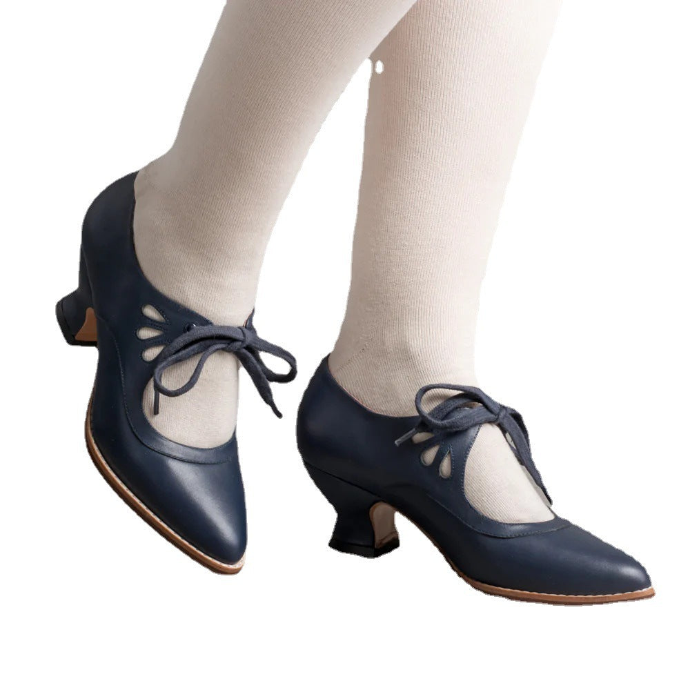 Comelyy Women's hollow high-heeled lace-up casual shoes