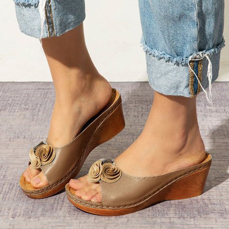 Comelyy Flower sandals platform platform wedge heel women's slippers