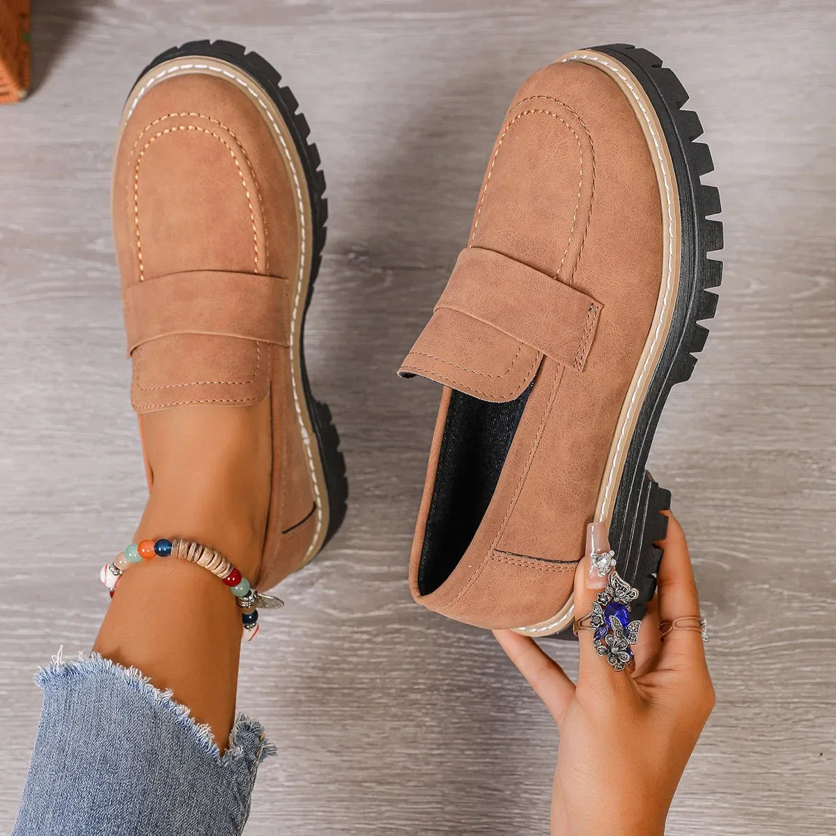 UrbanEase™ Women’s Chunky Platform Slip-On Loafers
