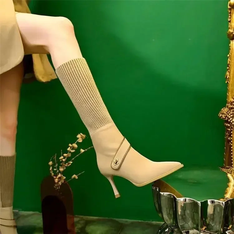 KnitGlam™ Long Pointed-Toe Stiletto Boots