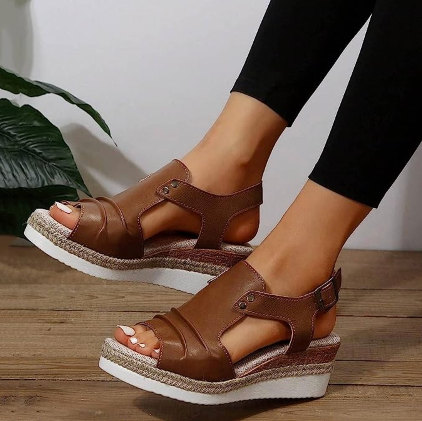 Comelyy Flat Wedge Fish Mouth Casual Strap Sandals for Women