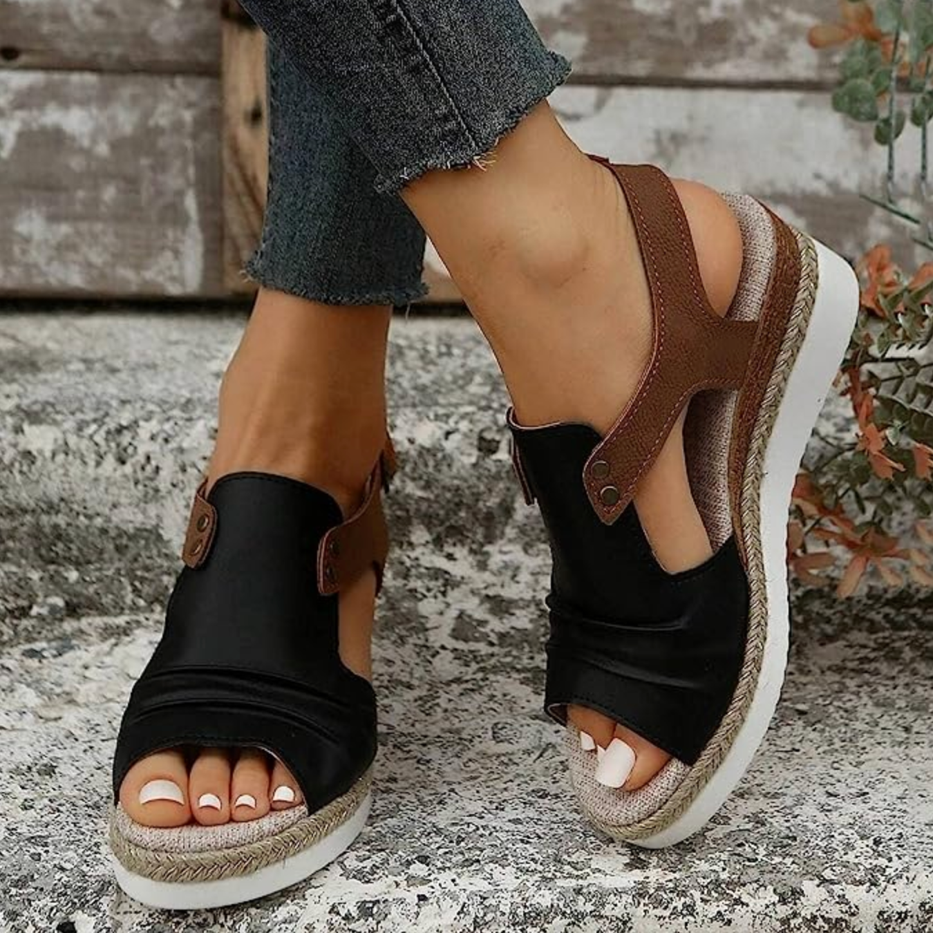 Comelyy Flat Wedge Fish Mouth Casual Strap Sandals for Women