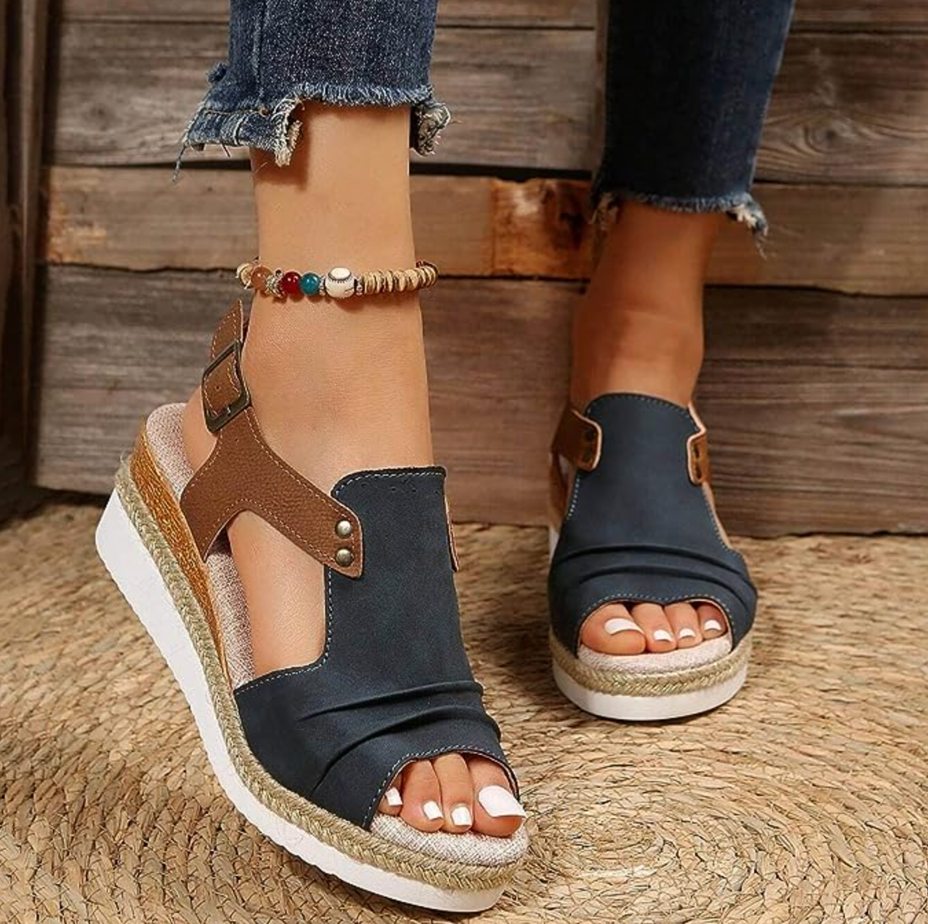 Comelyy Flat Wedge Fish Mouth Casual Strap Sandals for Women