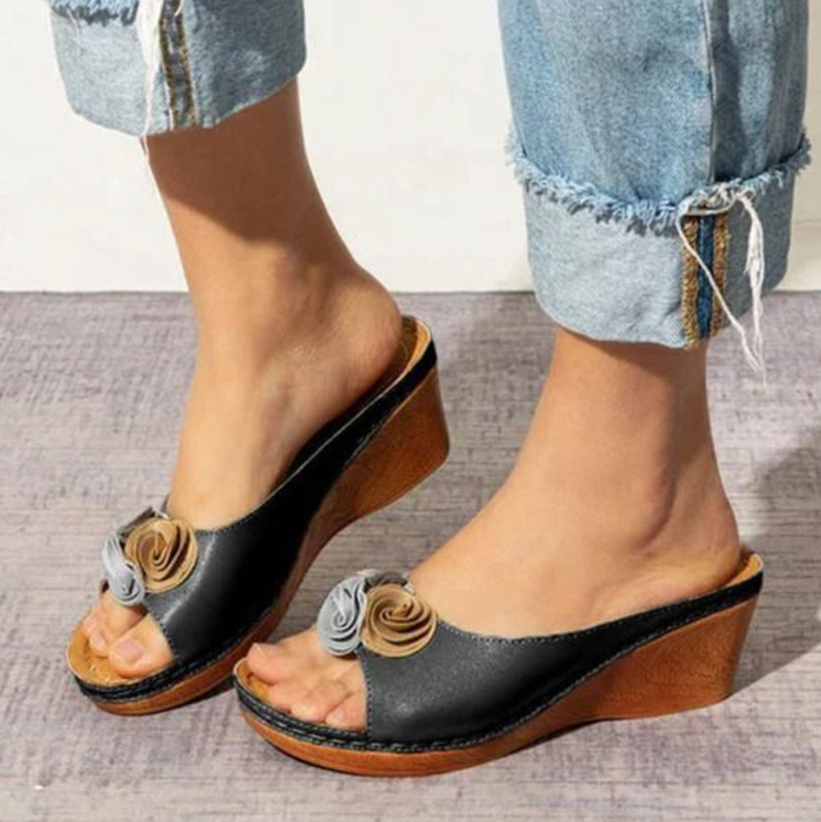 Comelyy Flower sandals platform platform wedge heel women's slippers