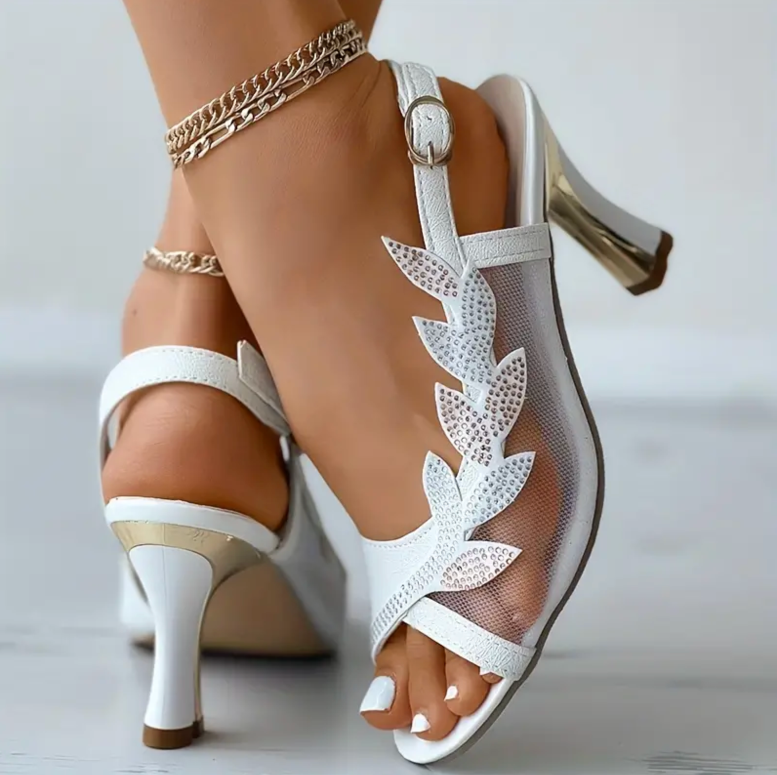 Comelyy Elegant high-heeled sandals with sequin buckle