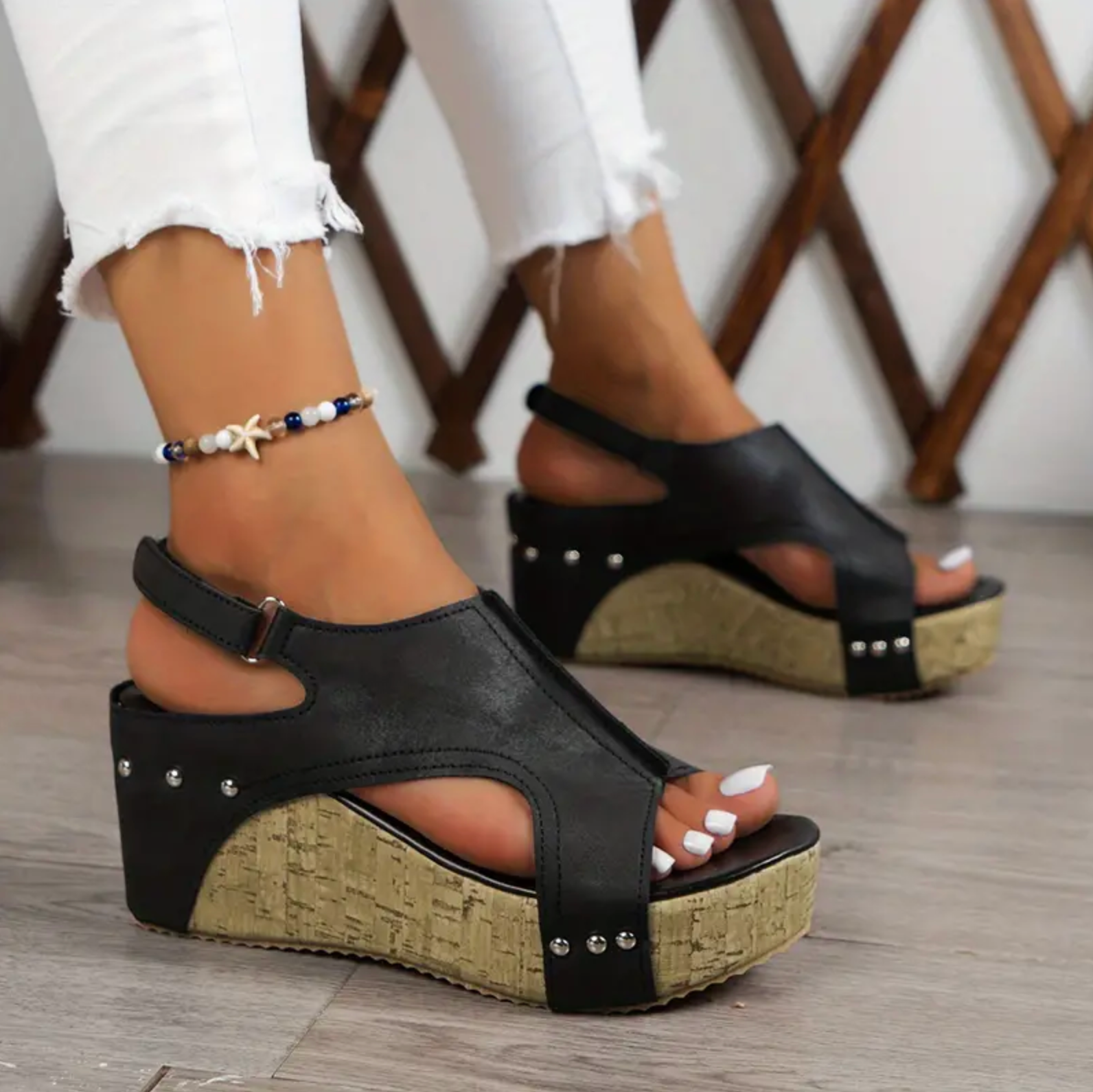 Comelyy Women's Vintage Platform Comfy Peep Toe Side Cut Out Slingback Wedge Sandals