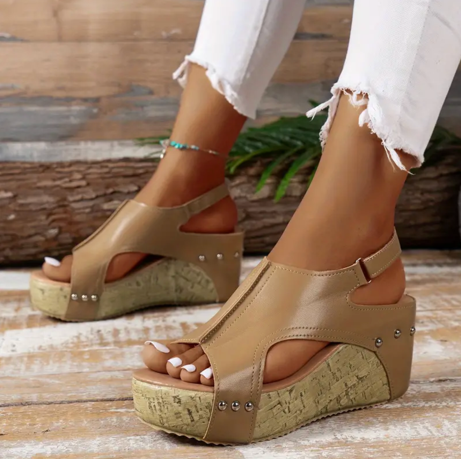 Comelyy Women's Vintage Platform Comfy Peep Toe Side Cut Out Slingback Wedge Sandals