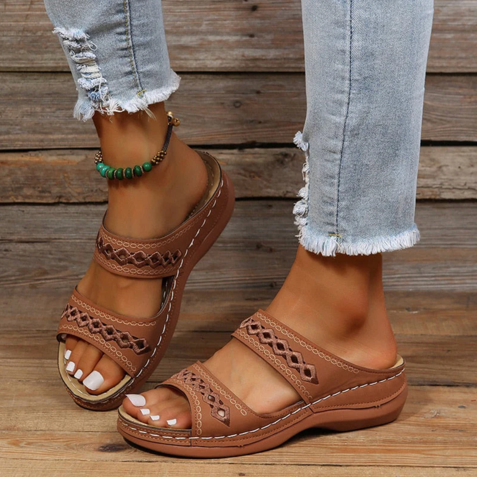 Comelyy Slippers non-slip round toe wedge comfortable sandals