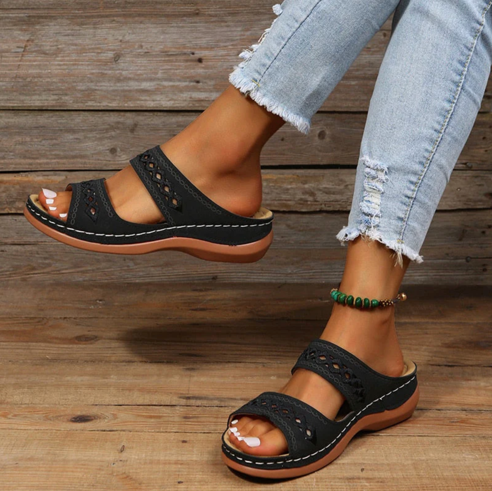 Comelyy Slippers non-slip round toe wedge comfortable sandals