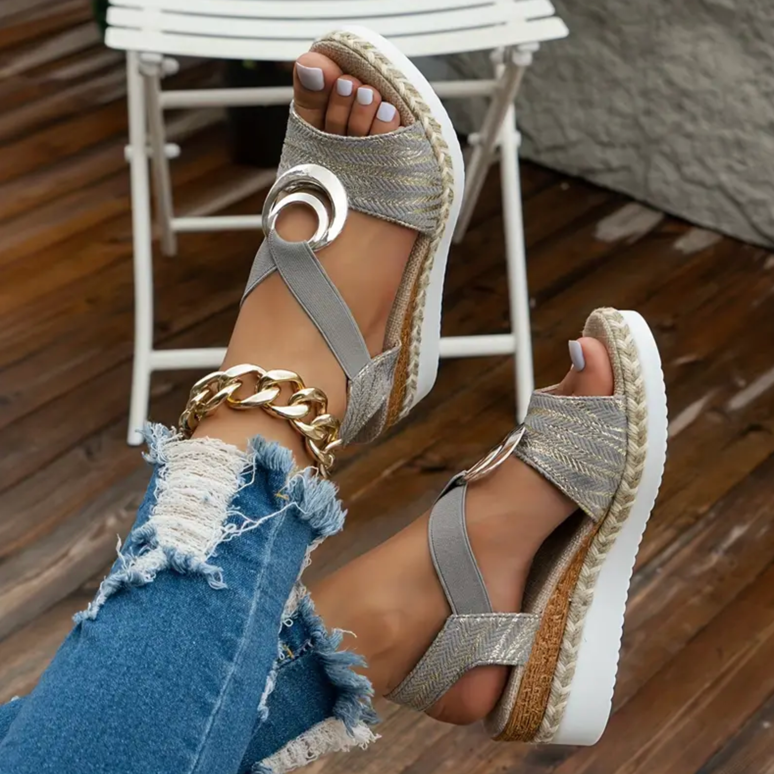 Comelyy Wedge Sandals Buckle Design Platform Strap Casual Shoes