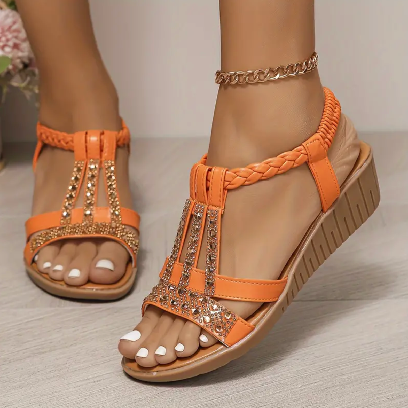 Comelyy Women's flat rhinestone fish mouth sandals