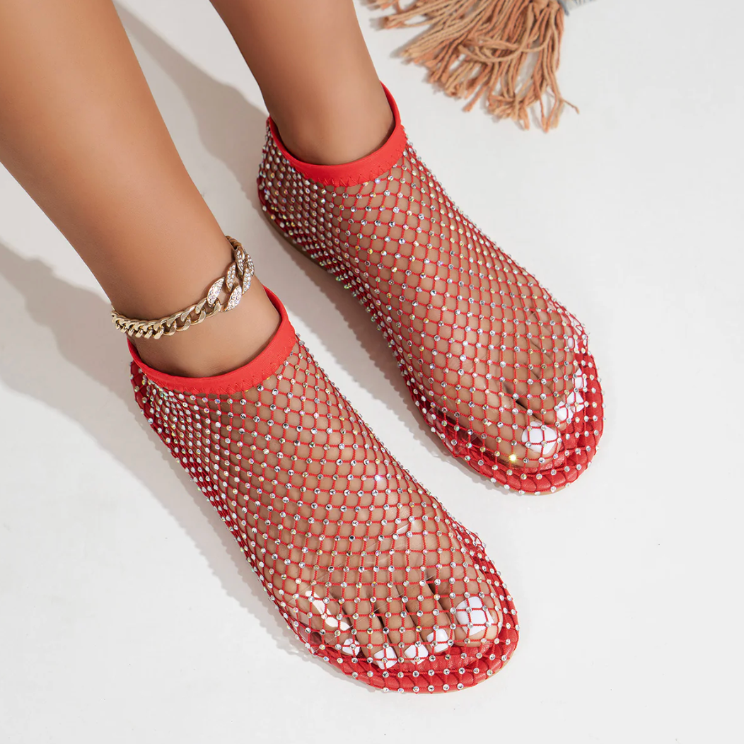 Comelyy Fish Mouth Sandals Stretch Fishnet Stockings Hollow Short