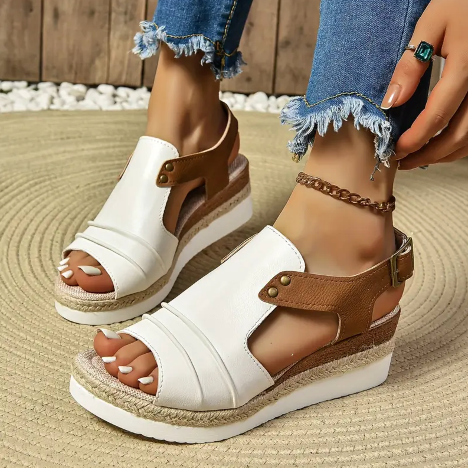 Comelyy Flat Wedge Fish Mouth Casual Strap Sandals for Women