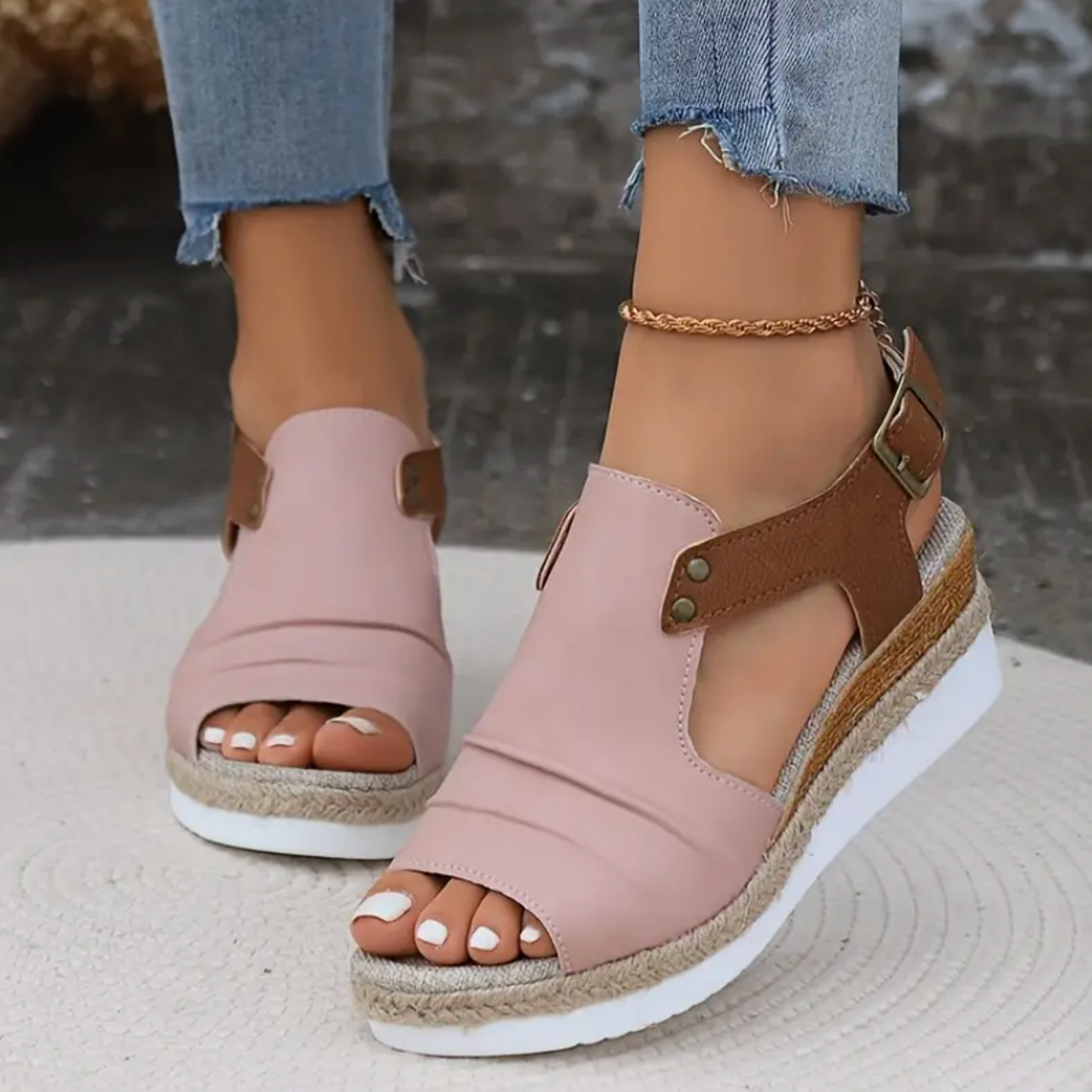 Comelyy Flat Wedge Fish Mouth Casual Strap Sandals for Women