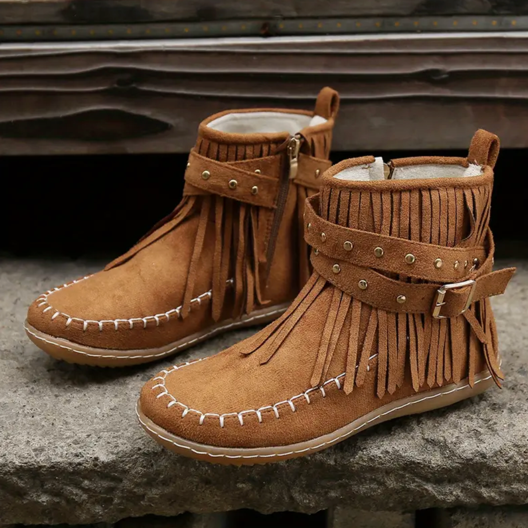 Comelyy Metal Beads Decor Side Zipper Tassel Decor Short Boots