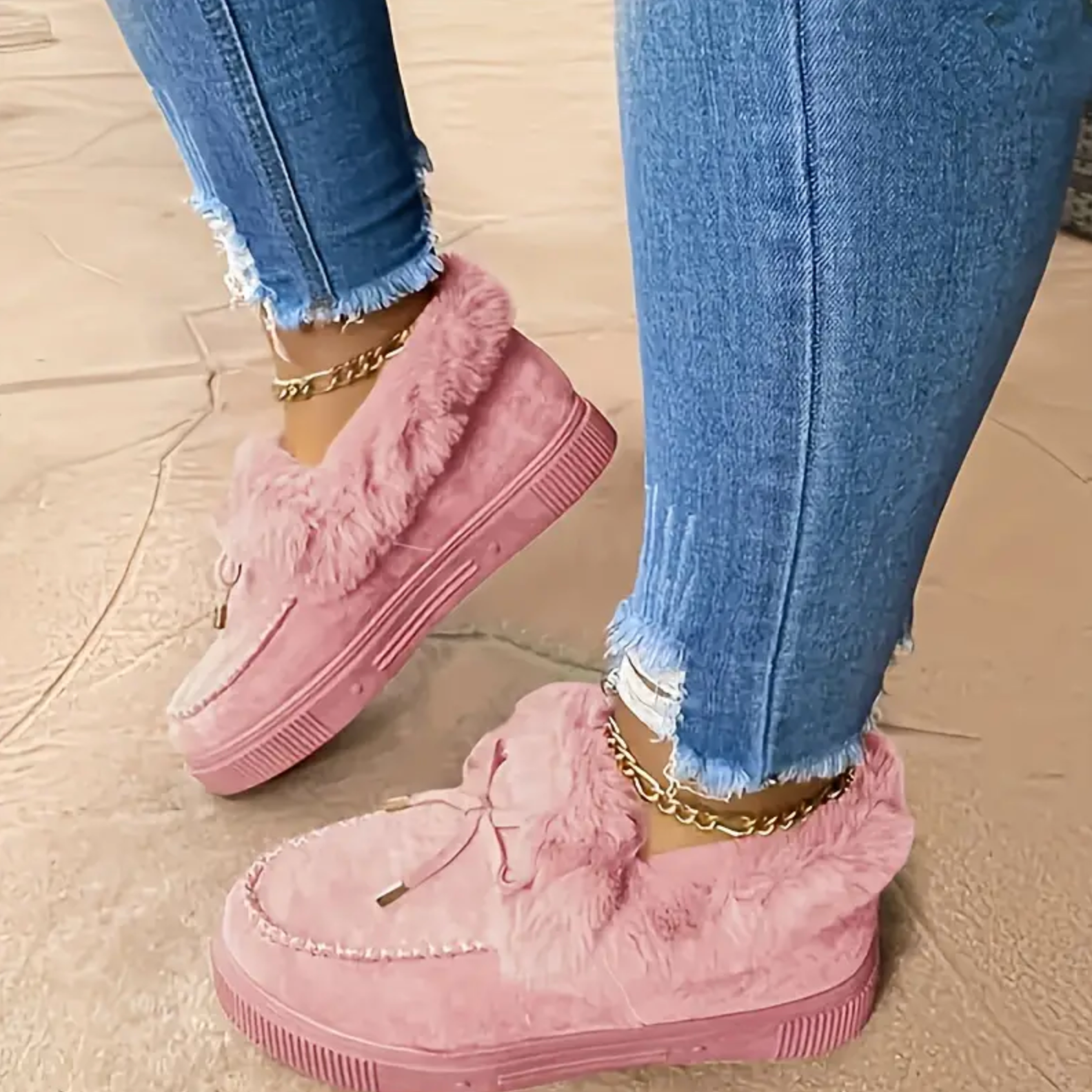 Comelyy Winter Warm Solid Color Bowknot Plush Lined Snow Boots