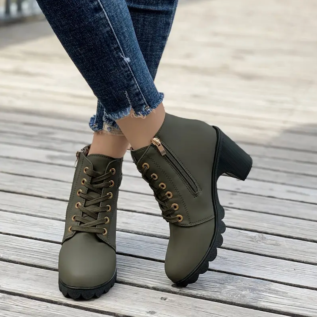 Comelyy Lace-Up Ankle Block Heel Comfortable Casual Boots