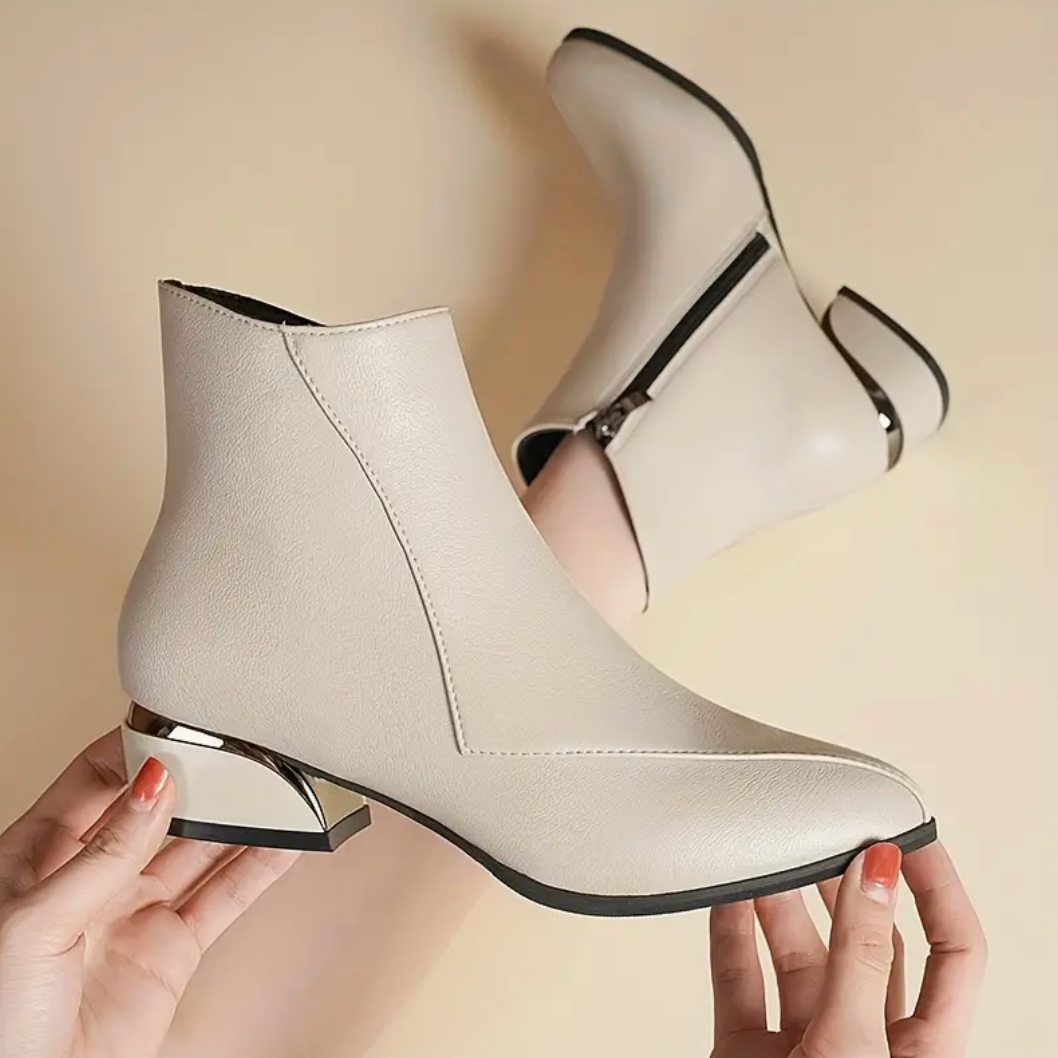 Comelyy Casual All-Match Pointed Toe Stitching Side Zipper Short Boots