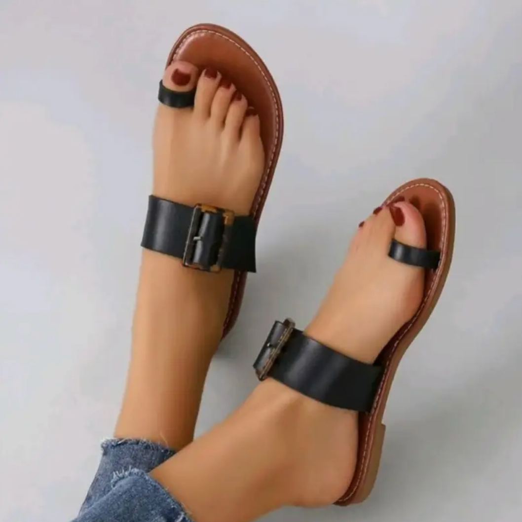 Comelyy Toe-Loop Retro Style Buckle Flat Shoes Sandal