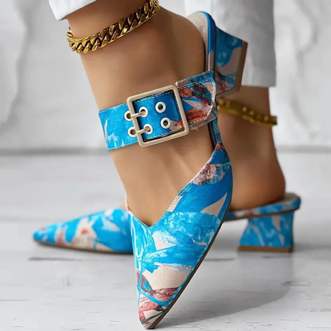 Comelyy Slip-On Pointed Toe Mid-Heel Sandals