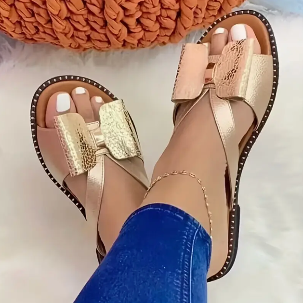 Comelyy Colorblock Bowknot Fashion Open Toe Non-slip Slides Flat Slippers