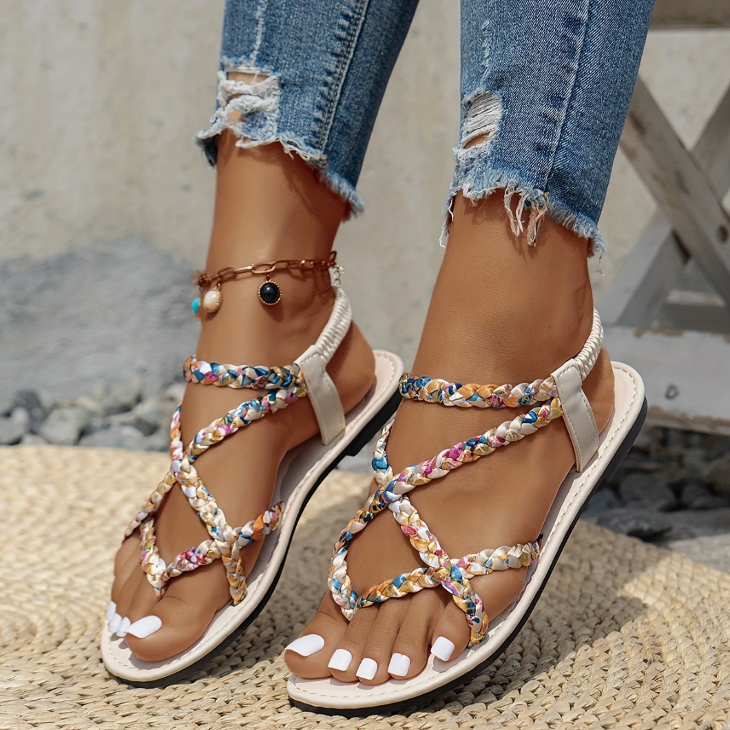Comelyy Bohemian Flat Sandals for Women Summer Beach Strappy Slip-On Sandals