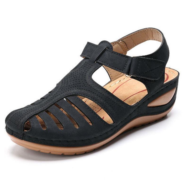 Comelyy - Soft PU Leather Closed Toe Vintage Anti-Slip Sandals