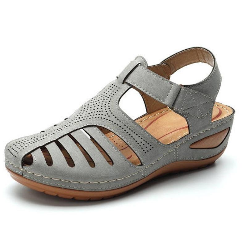 Comelyy - Soft PU Leather Closed Toe Vintage Anti-Slip Sandals