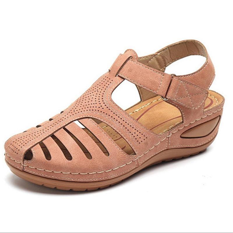 Comelyy - Soft PU Leather Closed Toe Vintage Anti-Slip Sandals